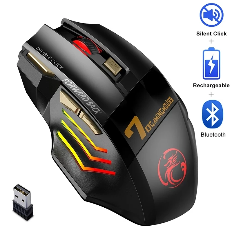 IMICE GW-X7 draadloze gamingmuis, 3200 DPI, Bluetooth/2.4G, 7 knoppen, oplaadbaar, RGB LED