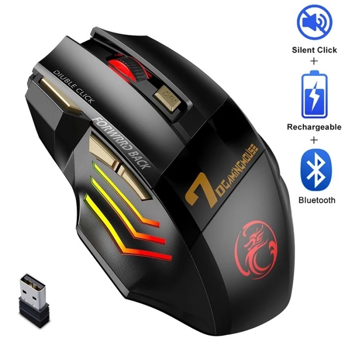 IMICE GW-X7 draadloze gamingmuis, 3200 DPI, Bluetooth/2.4G, 7 knoppen, oplaadbaar, RGB LED