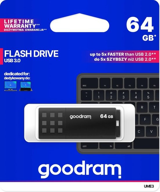GoodRam - USB Geheugenstick - UME3 - USB 3.2 - 64 GB - Zwart