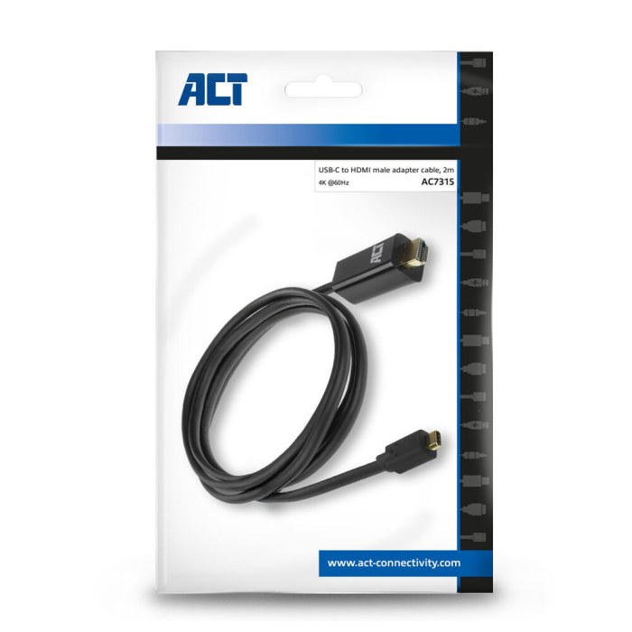 ACT AC7315 | USB-C naar HDMI Kabel | 2 m | Zwart