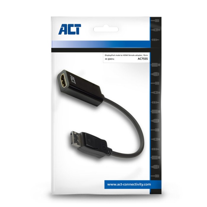 ACT AC7555 DisplayPort naar HDMI Adapter | Female | 4K | Zip Bag
