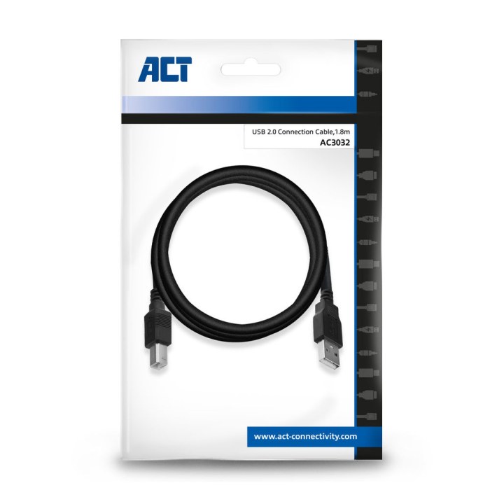 ACT AC3032 | USB 2.0 | USB-A naar USB-B | 1.8m | Zwart