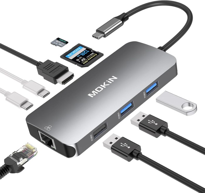 Mokin USB C Hub Multiport Adapter Für Macbook/Dell/HP, 9 in 1 USB C Dongle Laptop Dockingstation Mit 4K HDMI Ethernet, HDMI Hub Adapter, 3 USB Port, 100W PD Ladung, SD/TF