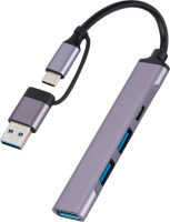 2 IN 1 Adapter Hub splitter kabel - USB-C en USB naar 3X USB 3.0 female en USB-C female- converter - Grijs.