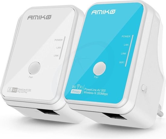 Amiko Home PLN-502W-Powerline WiFi Netwerk Adapter-300Mbps-Plug&Play-Met WiFi-2 stuks.