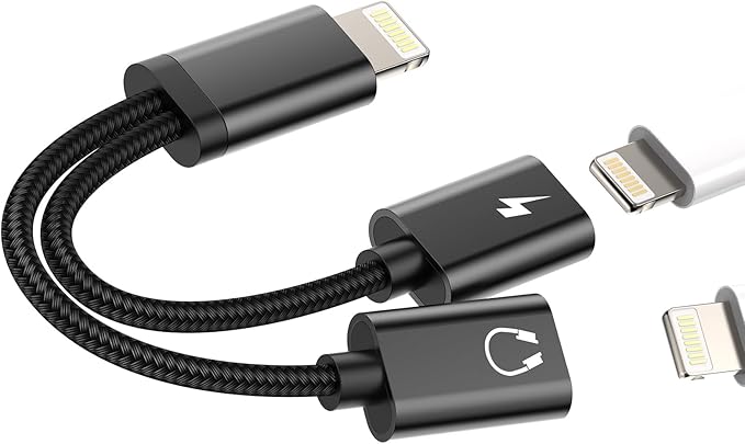 iPhone Charging Cable Headphones 2-in-1 Adapter Dual Lightning Jack Splitter Apple MFI Aux to Quick Charger Plug Fast Charger Audio Power Supply Accessories for 7/8 / X New Iphone