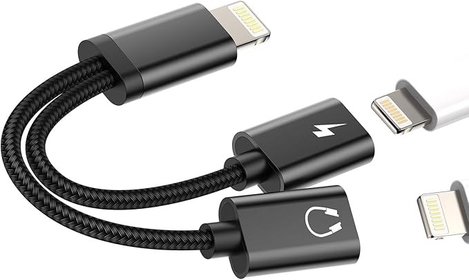 iPhone Charging Cable Headphones 2-in-1 Adapter Dual Lightning Jack Splitter Apple MFI Aux to Quick Charger Plug Fast Charger Audio Power Supply Accessories for 7/8 / X New Iphone