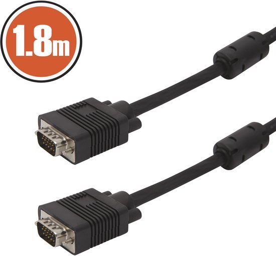 VGA Kabel 1,8 m - D-SUB Monitorkabel - 15-polige Male-to-Male Stekker - Zwart [20191]