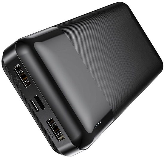 Hoco Poerbank 20.000 mAh-Compacte Snellader-2x USB-A Output-Met LED indicator-Zwart