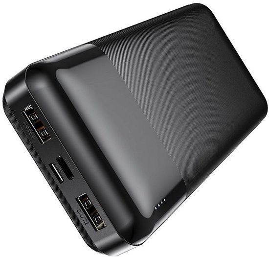 Hoco Poerbank 20.000 mAh-Compacte Snellader-2x USB-A Output-Met LED indicator-Zwart