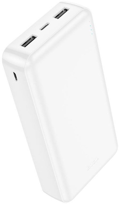 Hoco Powerbank 20.000 mAh - Compacte Noodlader - Grote Capaciteit - 2x USB-A - USB-C & Micro-USB Input - LED Indicator - Universeel voor Telefoon & Tablet - Wit