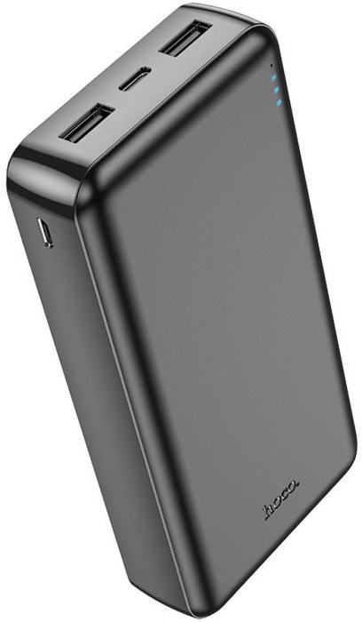 Hoco Powerbank 20.000 mAh - Compacte Noodlader - Grote Capaciteit - 2x USB-A - USB-C & Micro-USB Input - LED Indicator - Universeel voor Telefoon & Tablet - Zwart.