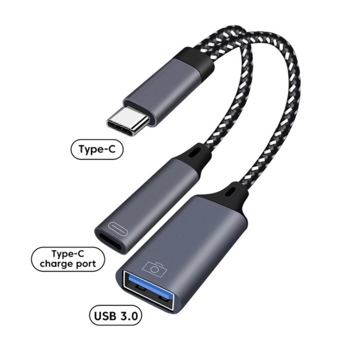 USB C OTG-kabel Telefoonadapter 2 in 1 Type C naar USB A-adapter met PD-oplaadpoort voor Samsung -telefoon Laptop Tablet
