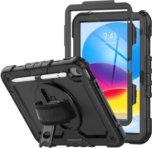 Apple iPad 10.9 (2022) Hoes met Screen Protector en Handriem Zwart