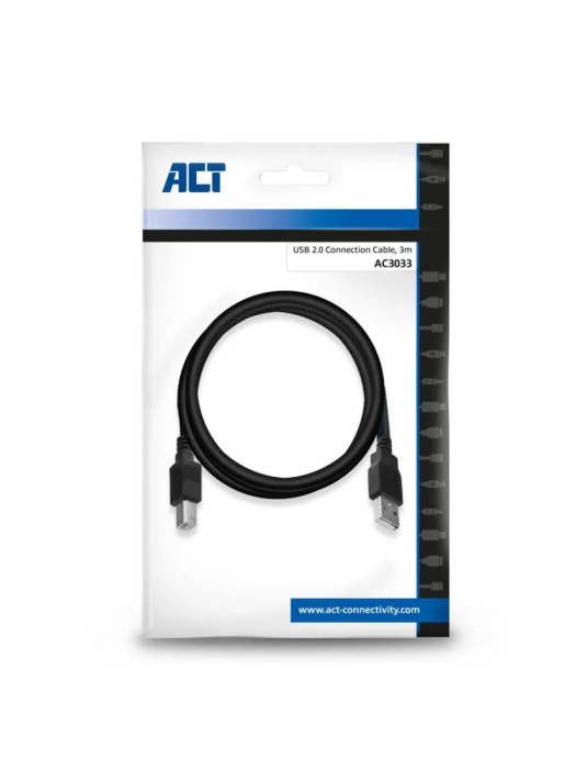 ACT AC3033 | USB 2.0 | USB-A naar USB-B | 3m | Zwart