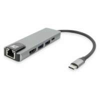 ACT AC7091 | USB-C 4K Docking Station | HDMI 2.0 (4K@60??Hz) + Gigabit Ethernet + 2?? USB-A + USB-C PD Pass-Through | Aluminium | Grijs/Zilver
