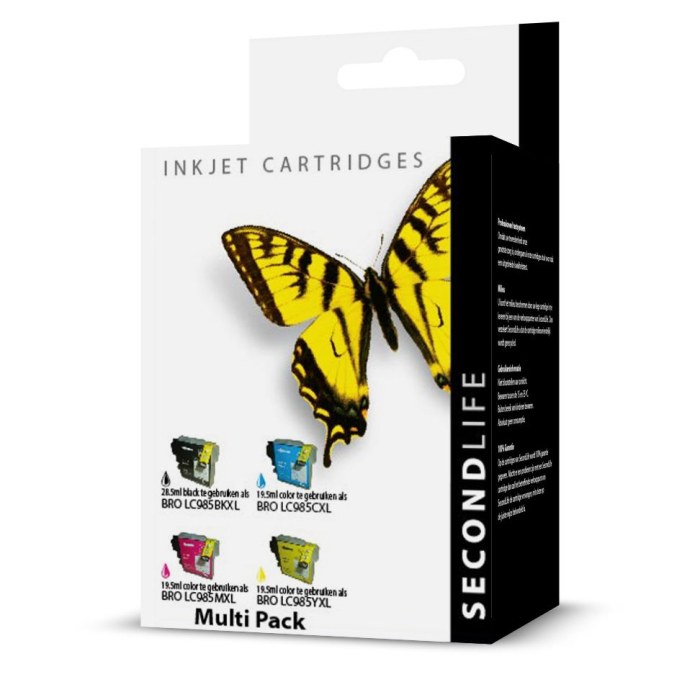 SecondLife - Multipack Brother LC 985 BK C M en Y